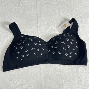 Daisy Bras Size 6XL Black with Pink Florals NWT Plus Size Seniors Front Snaps‎